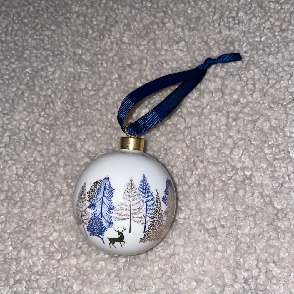 Blue & gold winter scene glass ornament